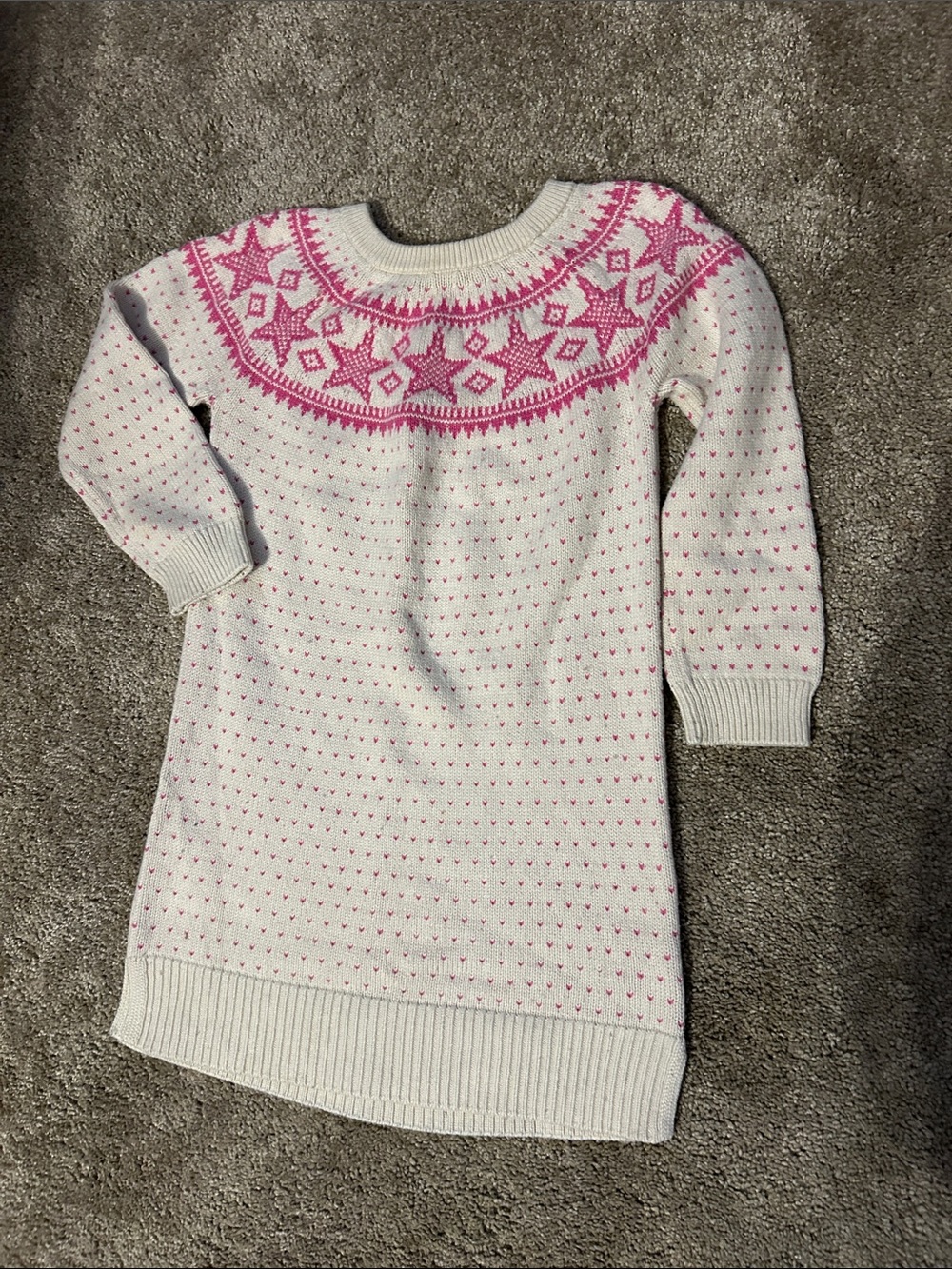 Cream & Pink Fair Isle Knit Sweater Dress